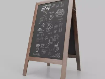 Customizable Regular Wooden A-Frame Chalkboard Sign Low-poly 3D model