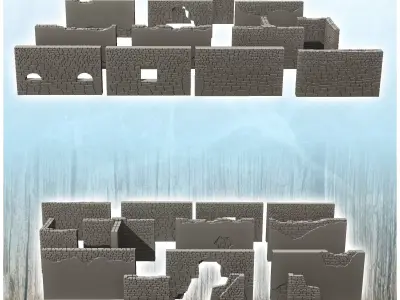 Set of brick walls Alamo Fort - Cowboy USA America ACW American  3D print model