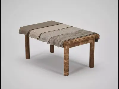 Medieval Market Table with Fabrics Low-poly 3D model