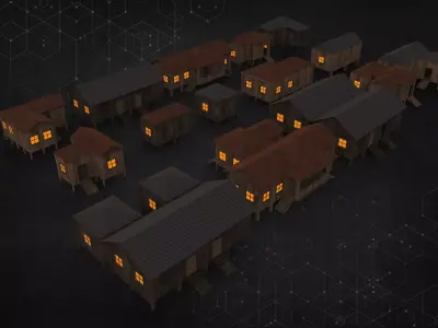 Village Wood House Pack 3D model