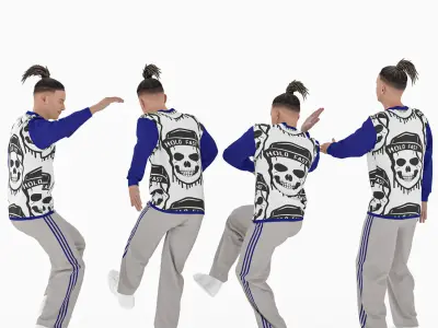 Man in 04 Poses Street Dance Low-poly 3D model