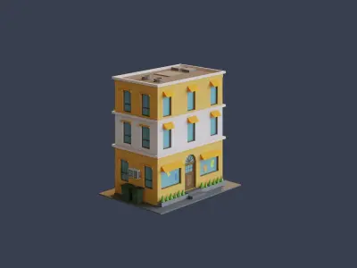 Cartoon Buildings Low-poly 3D model