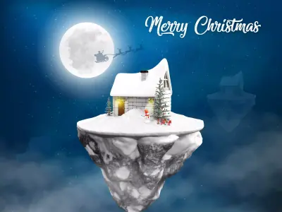 Christmas house on island with snow 3D model