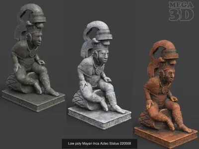 05 Low poly Mayan Statues 3D model Collection 1 3D Model Pack