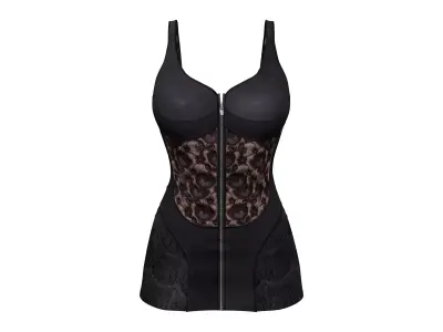 Leather Zip Up Mini Dress with Lace Parts Low-poly 3D model