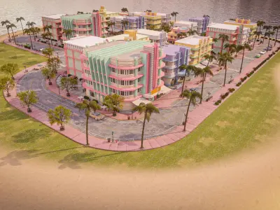MIAMI VICE CITY ART DECO DEMO CITY SCENE AND ALL THE ASSET 3D Model Pack