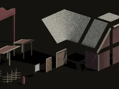 Modular farm kit Low-poly 3D model