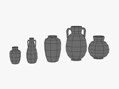 Low Poly Pottery group of ancient clay pots Low-poly 3D model