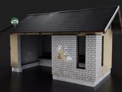 Post Soviet Bus Stop In East Europe Game Ready Low-poly 3D model
