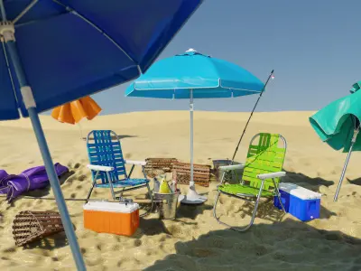 Beach and fishing environment  3D Model Pack