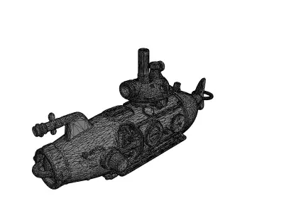 Detailed Steampunk Submarine Low-poly 3D model