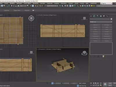 Coffee table made of sand-colored oak and tempered glass Laby Low-poly 3D model