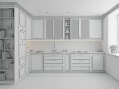 Contemporary-Classic American Style L-shape Kitchen  3D model