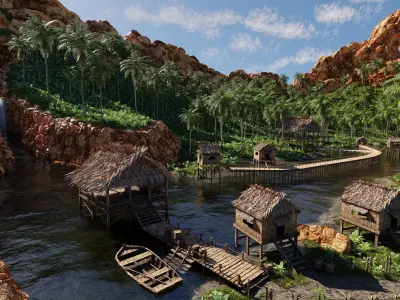 Waterfall Tropical Scene 3D model