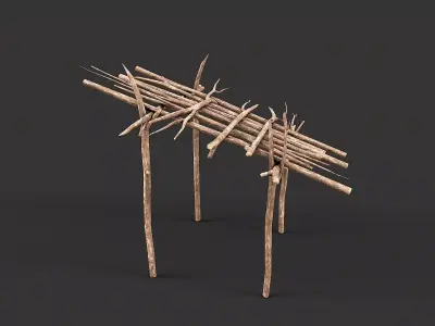 Primitive Wood Stick Jungle Shelter 14 Low-poly 3D model