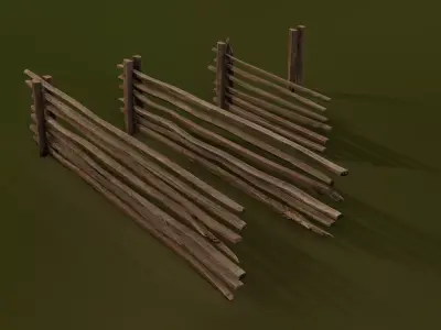 Wooden Fence Low-poly 3D model 12
