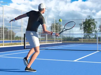  Elderly Tennis Player with Racket and Ball Rigged 