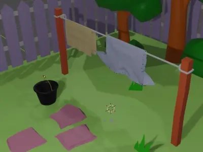 A Cartoon Clothesline and Environment 3D model