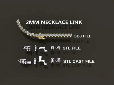 3-PRONG TENNIS DIAMOND NECKLACE LINK 2MM  3D print model