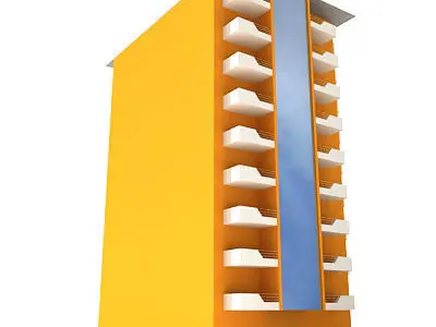 Yellow Flat Building 120 Low-poly 3D model
