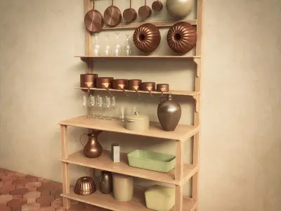 Vintage Kitchen Table and Shelf Set 3D model