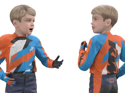  KTM Child Off Road Bike Rider Covered Mud Rigged for Cinema 4D 