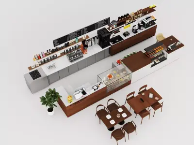 Modern Cafe Furniture Props Pack Low-poly 3D model
