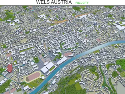 Wels Austria 20km Low-poly 3D model