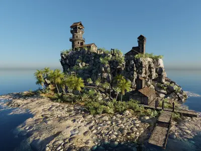 Island Watch Tower Scene 3D model