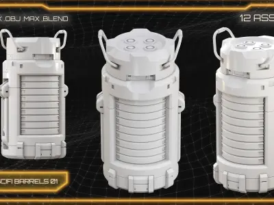 SCI-FI Props Collection BARRELS 3D model
