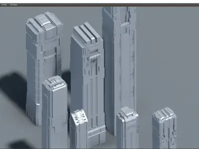 futuristic architecture set - 12 3D model