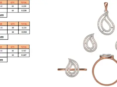 Light Minimalist Diamond Ring Earrings Pendant Set 3D print model