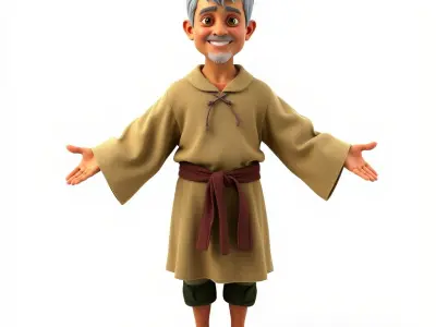 Elderly Villager Character Rigged and Animated Low-poly 3D model