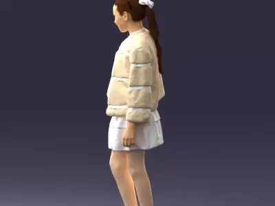 000366 Girl in White Dress and Fur Jacket Low-poly 3D model