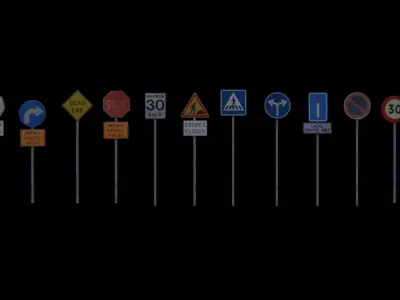 Road sign pack Low-poly 3D model
