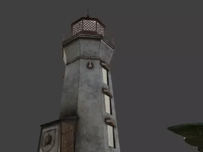 Lighthouse with oriental bridge 3D model