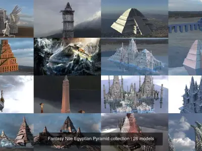 Fantasy Nile Egyptian Pyramid collection 3D Model Pack