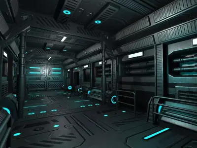 Sci-Fi Modular Hallway Low-poly 3D model Low-poly 3D model