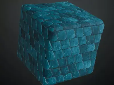 Green Teal Mosaic Fan Scale Ceramic Tiles PBR Seamless Texture