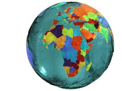  Earth Water 3D Globe Countries   Low-poly 3D model