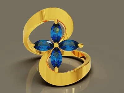 Prong set marquise shape diamond flower bypass ring Free 3D print model