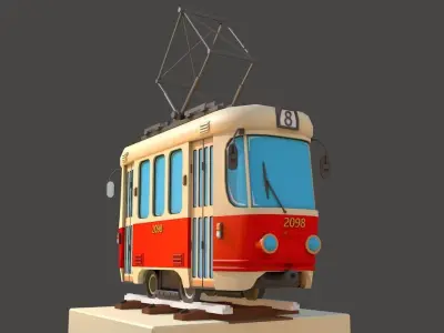 Old City Tram Tatra T3 Low-poly 3D model