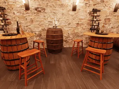 Winery Interior at Night - Atmospheric Wine Bar Environment 3D model