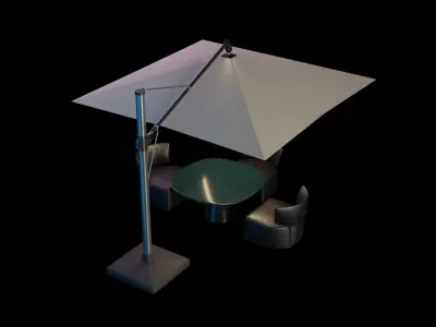 sunshade outdoor umbrella with table and chairs 3D model
