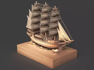 Chinese Wooden Sail Ship  Low-poly 3D model