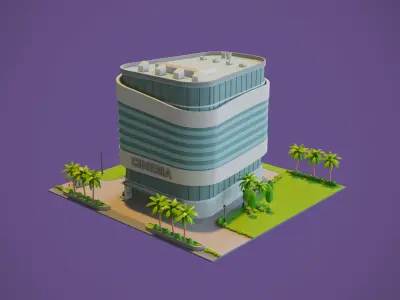 Cinema office building Low-poly 3D model