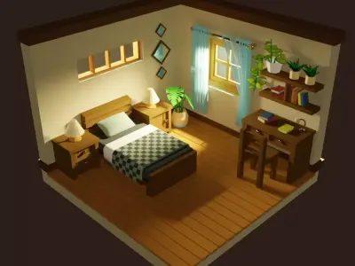 Isometric Bed Room Low-poly 3D model