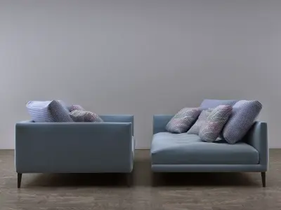 Coral sofa with pillows 3D model