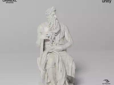 Moses Sculpture VR AR Mobile-ready Game-ready Low-poly 3D model