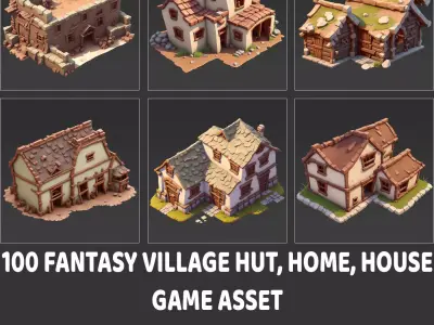 100 Fantasy Village Hut Home House Building Game Asset Texture